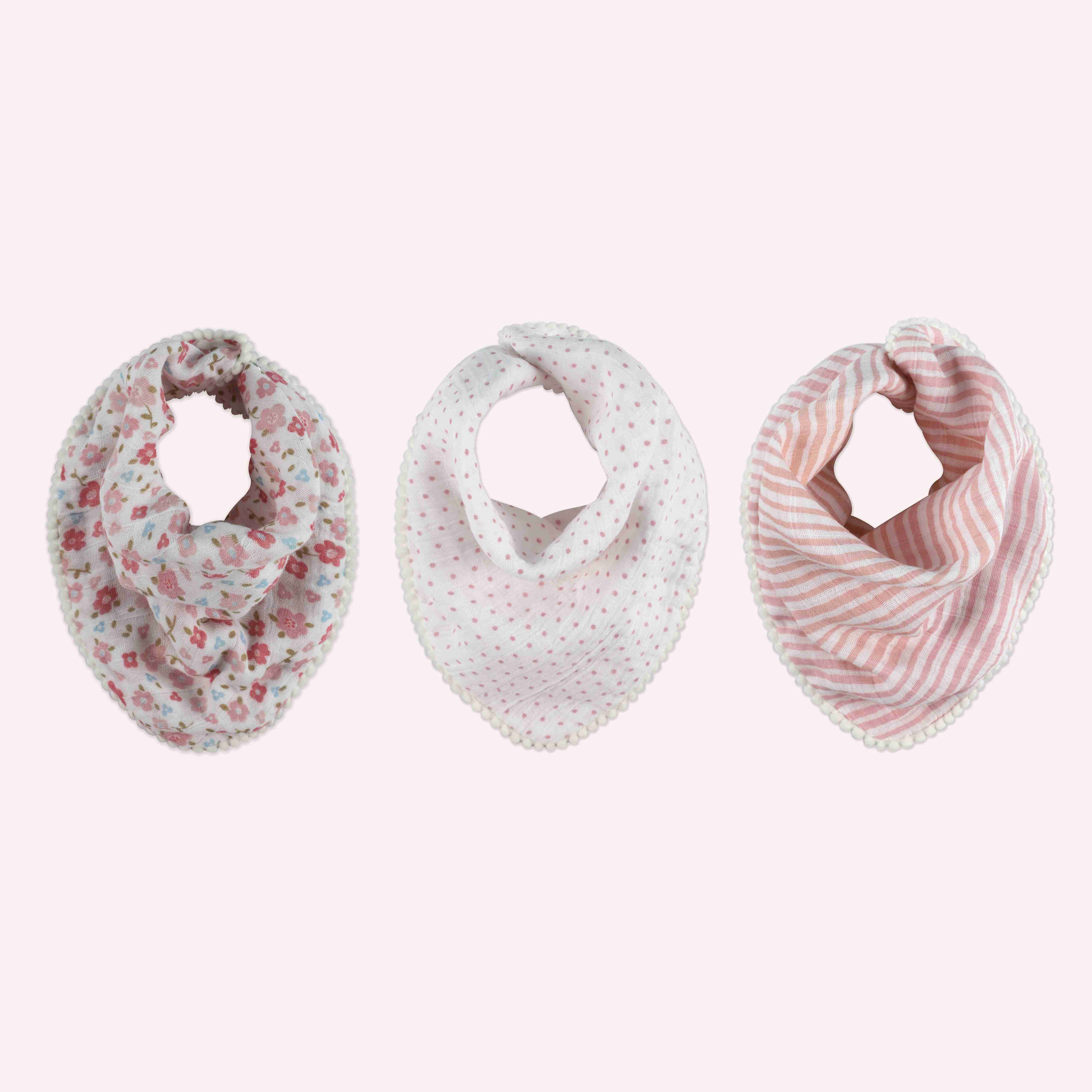 Abracadabra Vintage Floral Muslin Bandana Bib - Pack of 3 - Pink