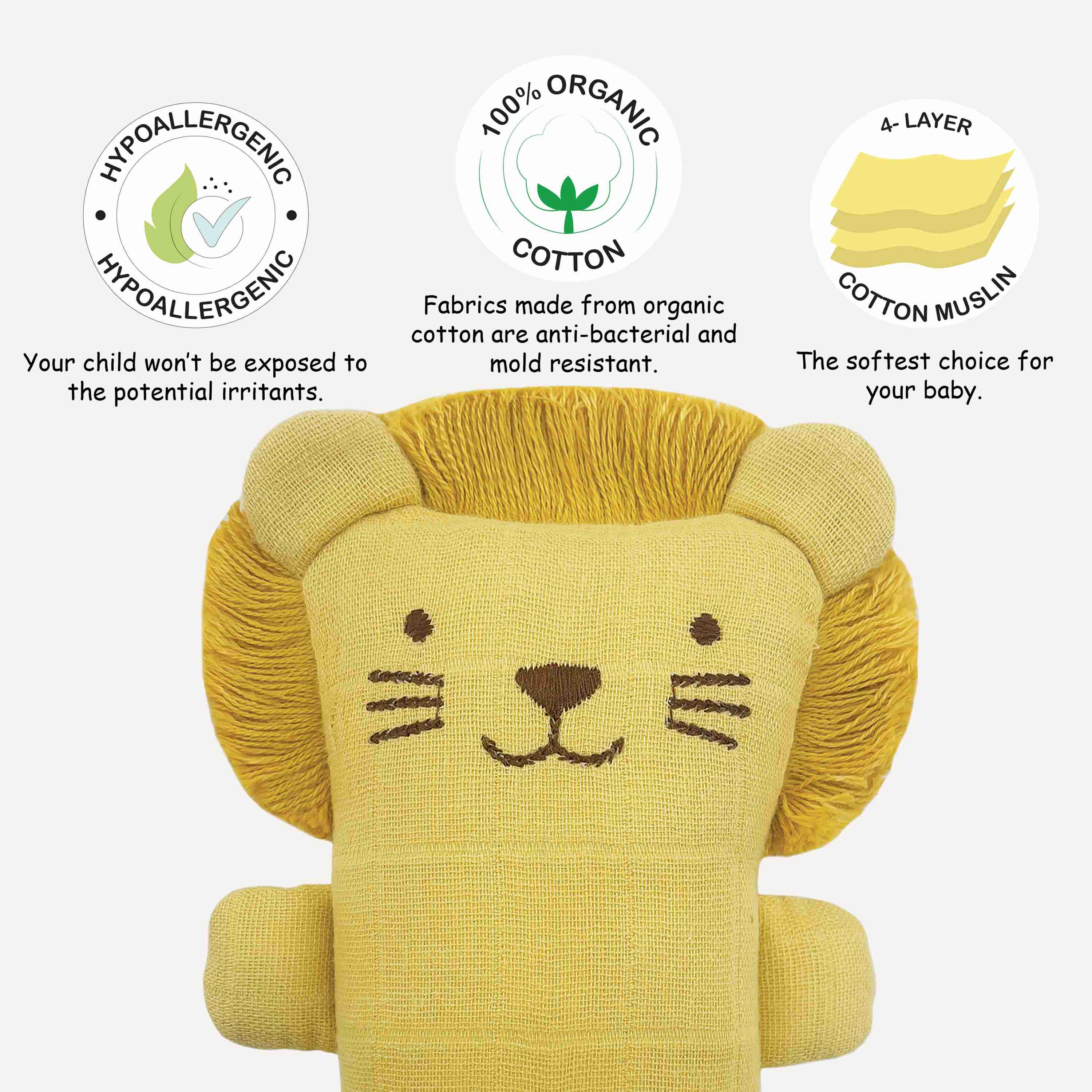 Abracadabra Organics Collectible Lion Cuddle Toy - Yellow