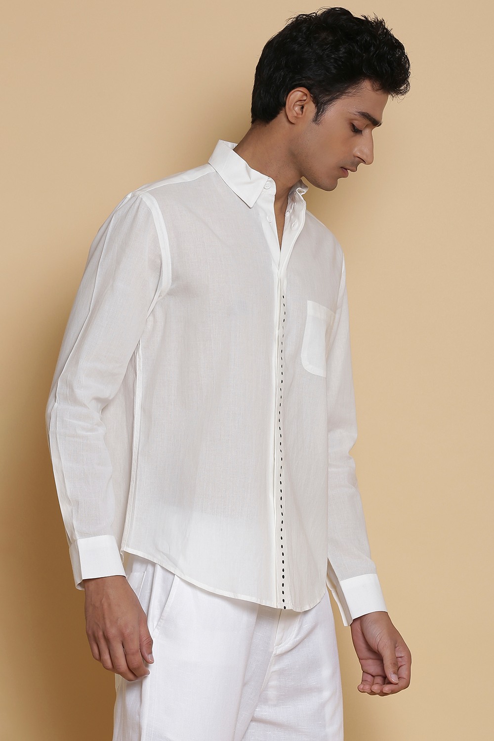 White Dot Block Print Cotton Shirt