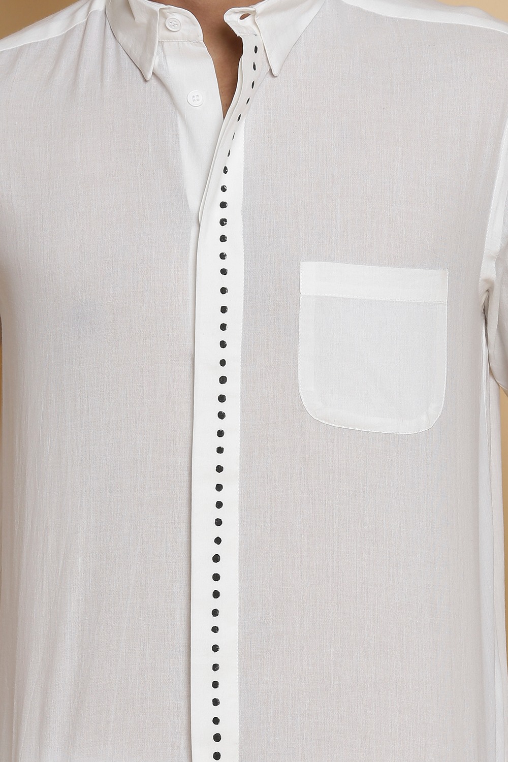 White Dot Block Print Cotton Shirt