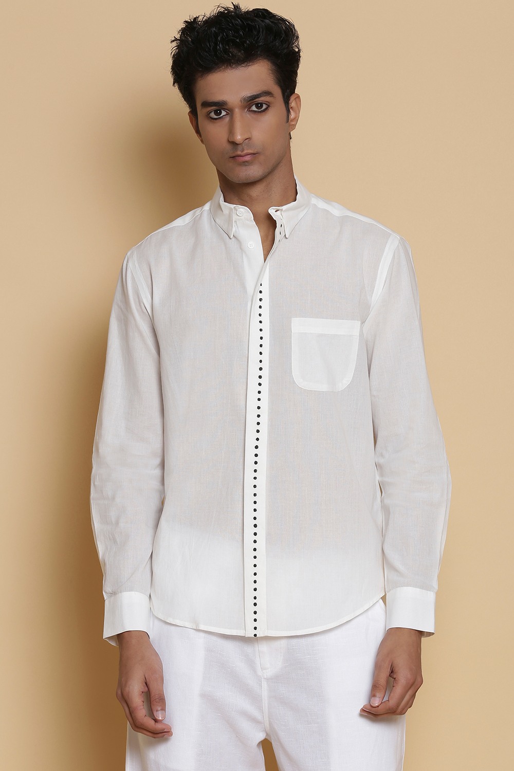 White Dot Block Print Cotton Shirt
