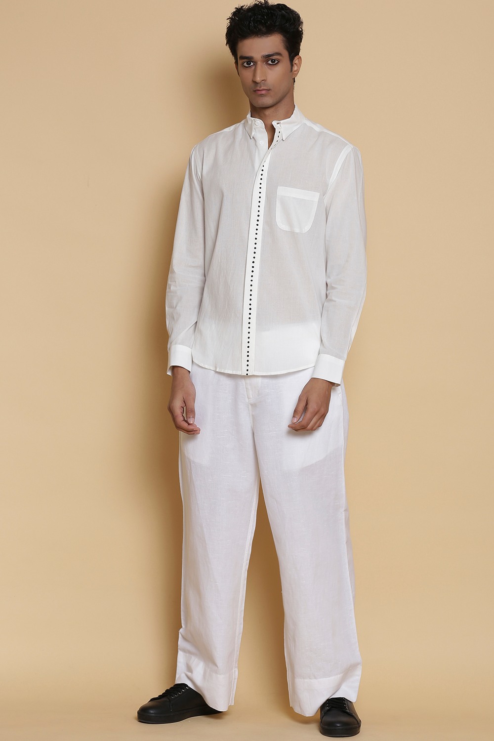 White Dot Block Print Cotton Shirt