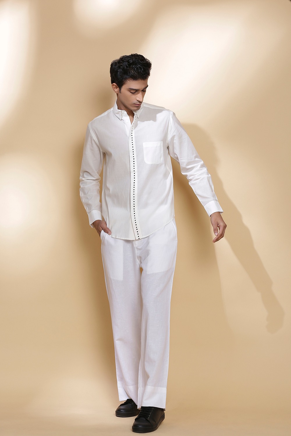 White Dot Block Print Cotton Shirt