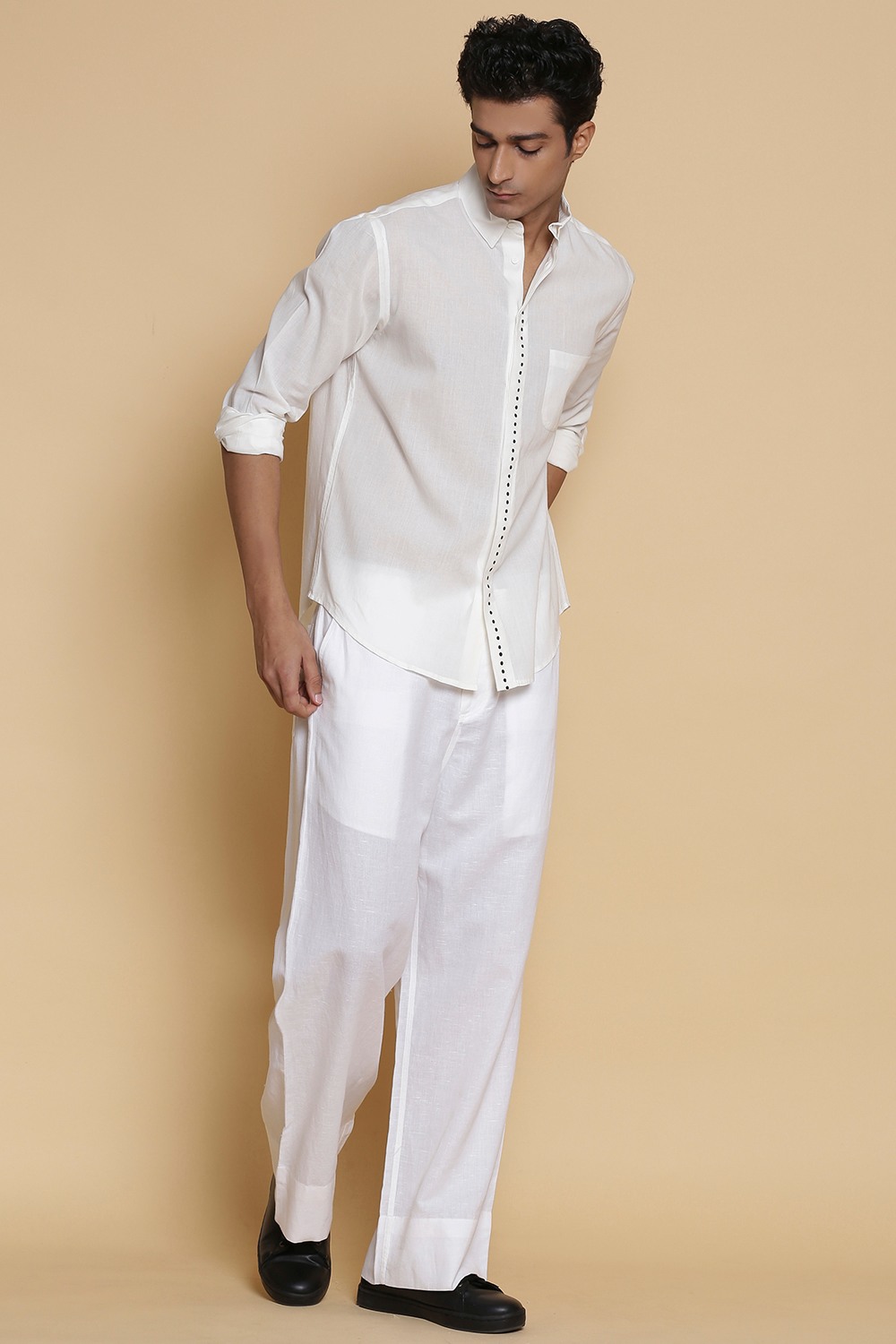 White Dot Block Print Cotton Shirt