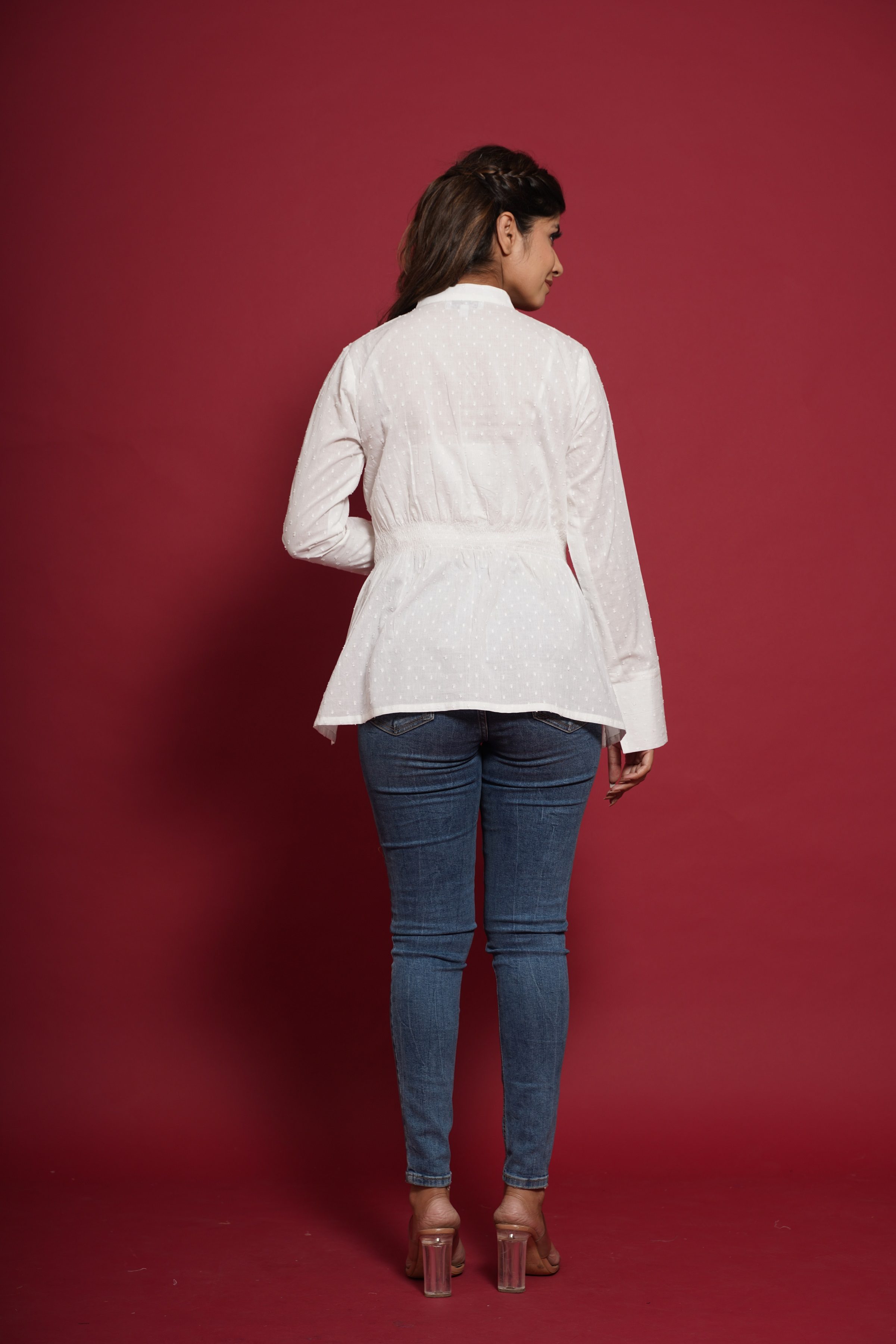WHITE COTTON DOBBY SHIRT