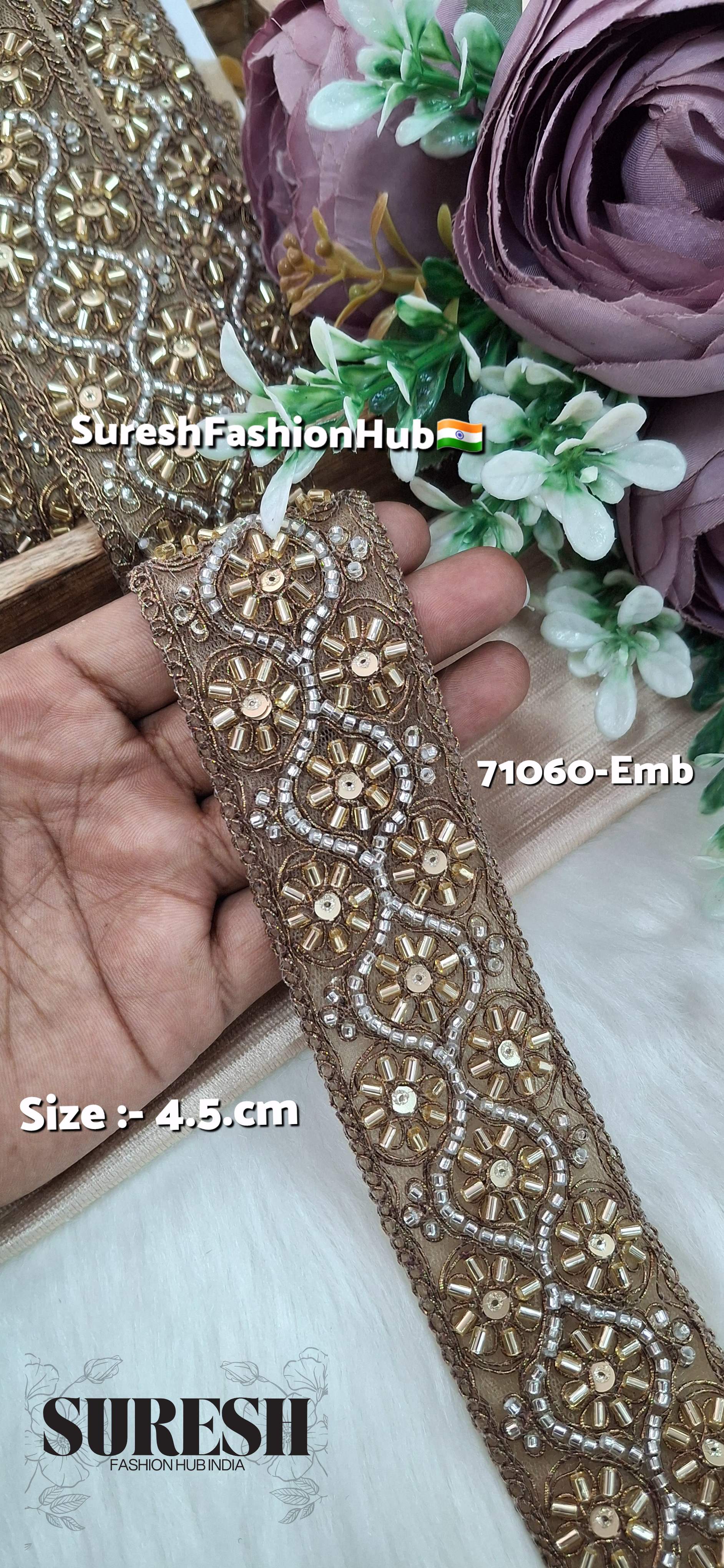Matt Gold Floral Embroidery Lace