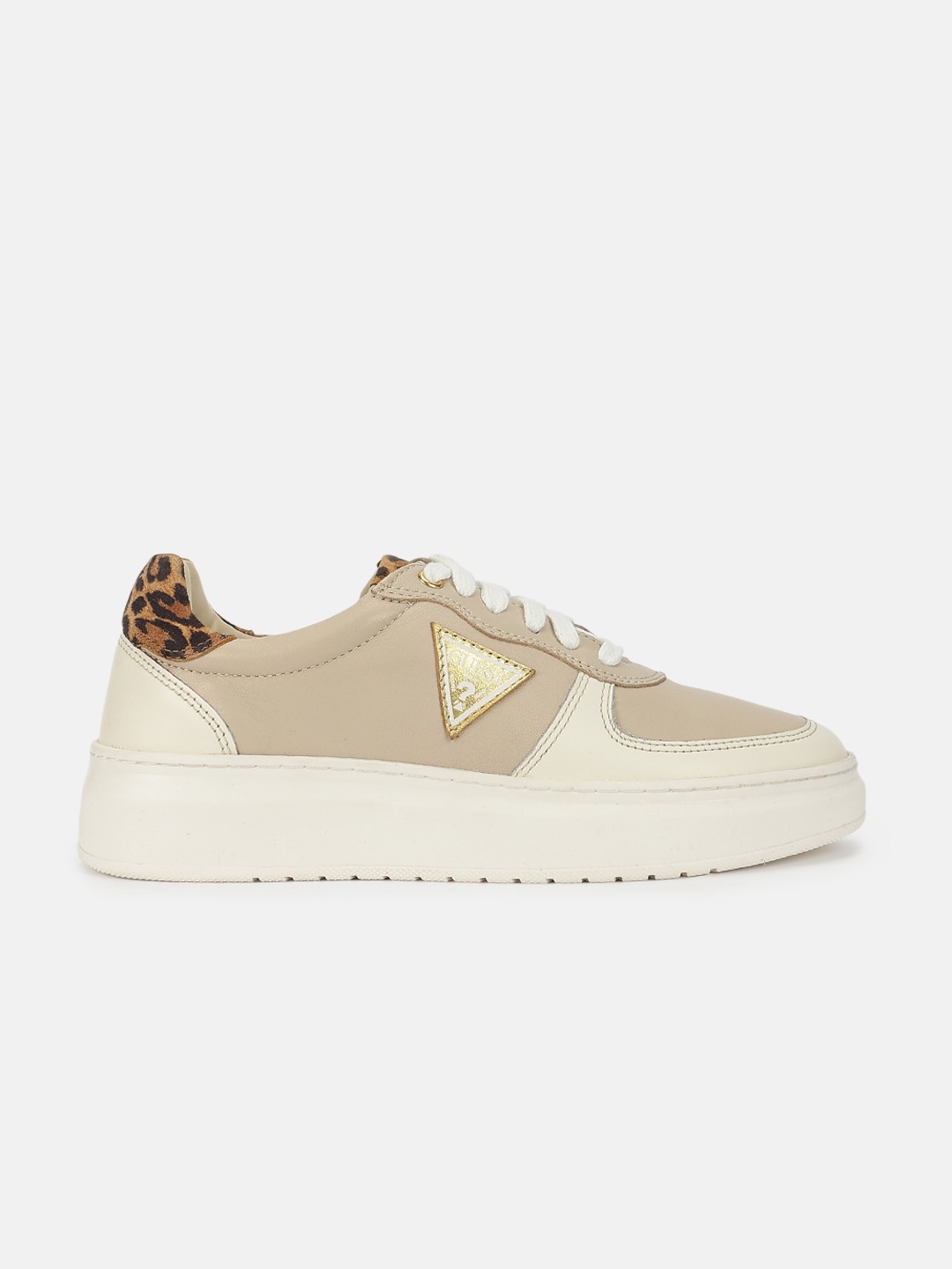 Women Ivory leopard Leather Lace-Up Sneakers