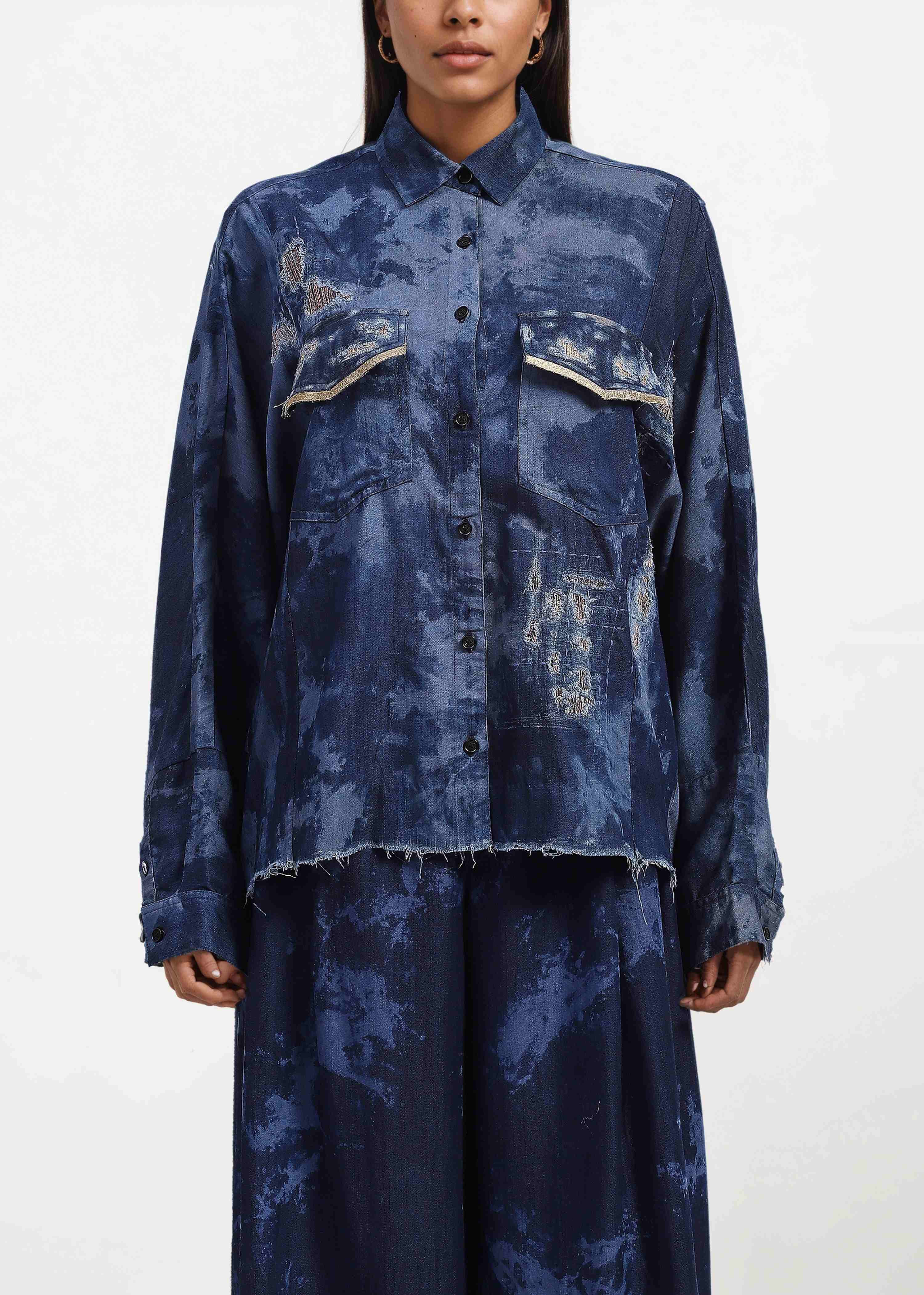 AKOK Blue Cotton Oversized Shirt & Pant Co-ords