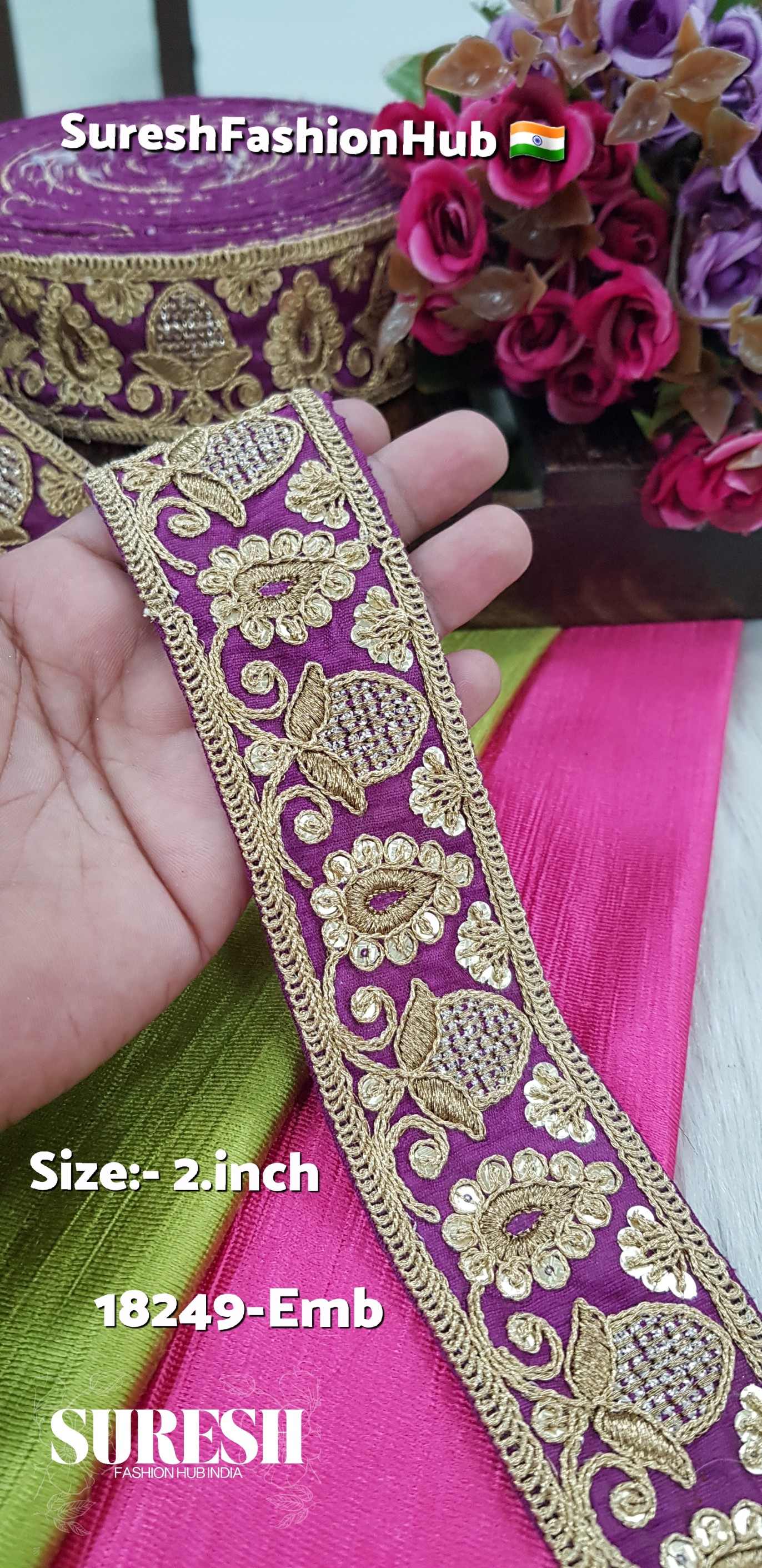 Magenta Sequence & Dori Embroidery Lace – 18249-Emb