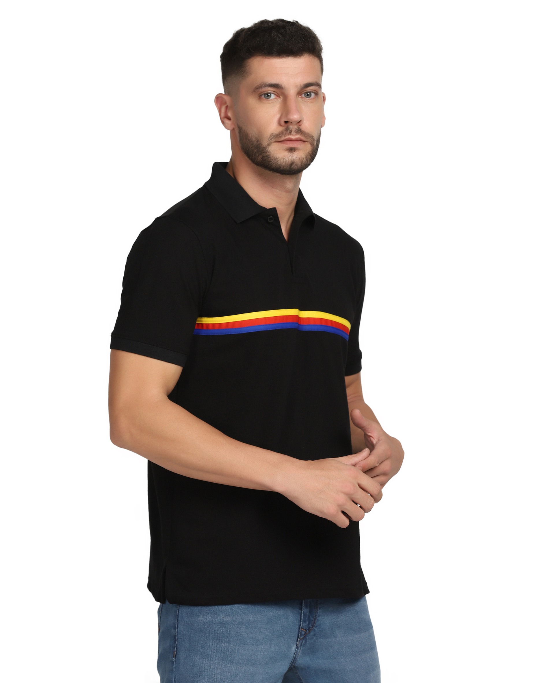 Black Polo With Multi Color Stripes