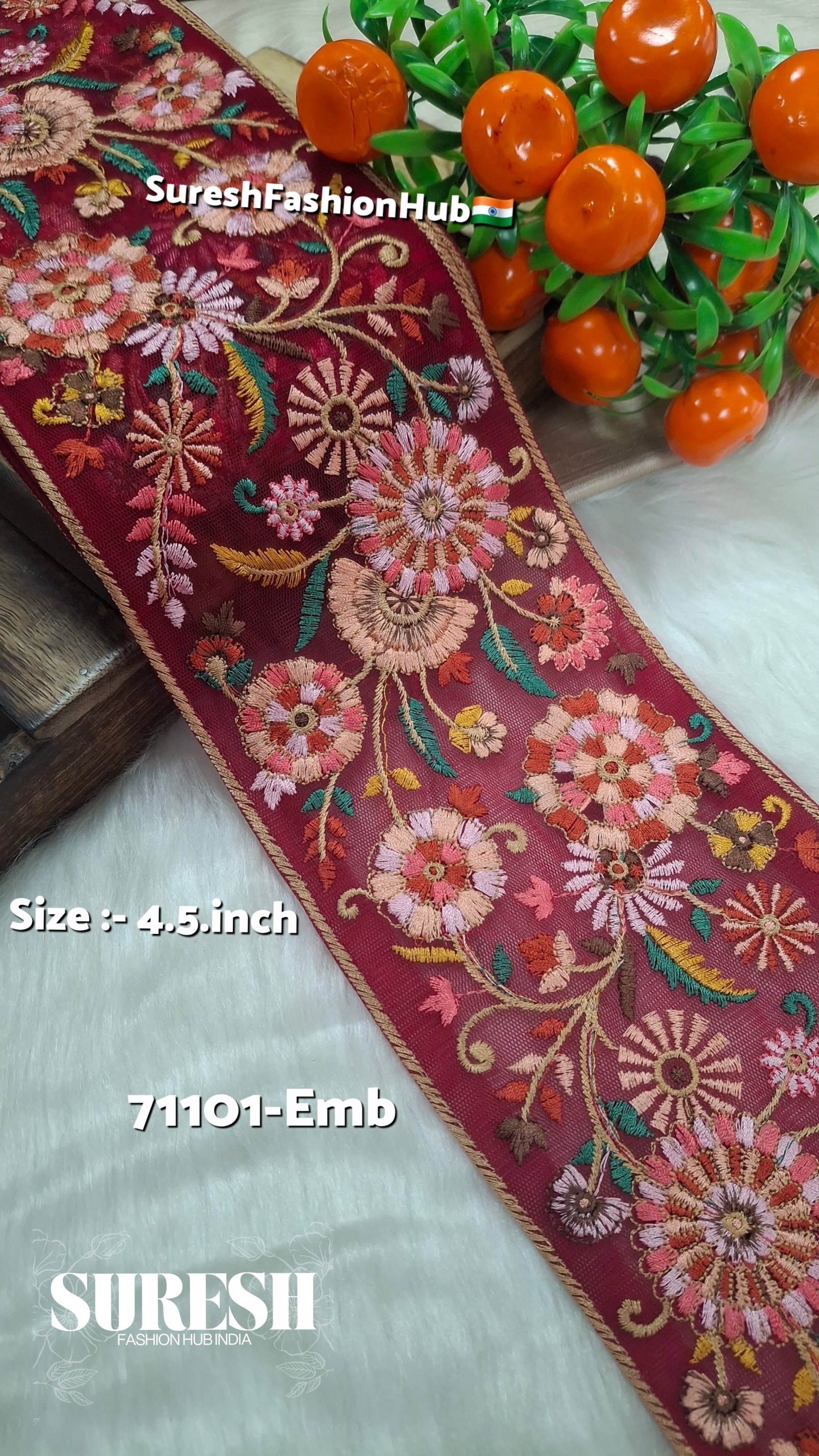 Maroon Multi-Thread Floral Net Border – 71101-Emb | Suresh Fashion Hub ...