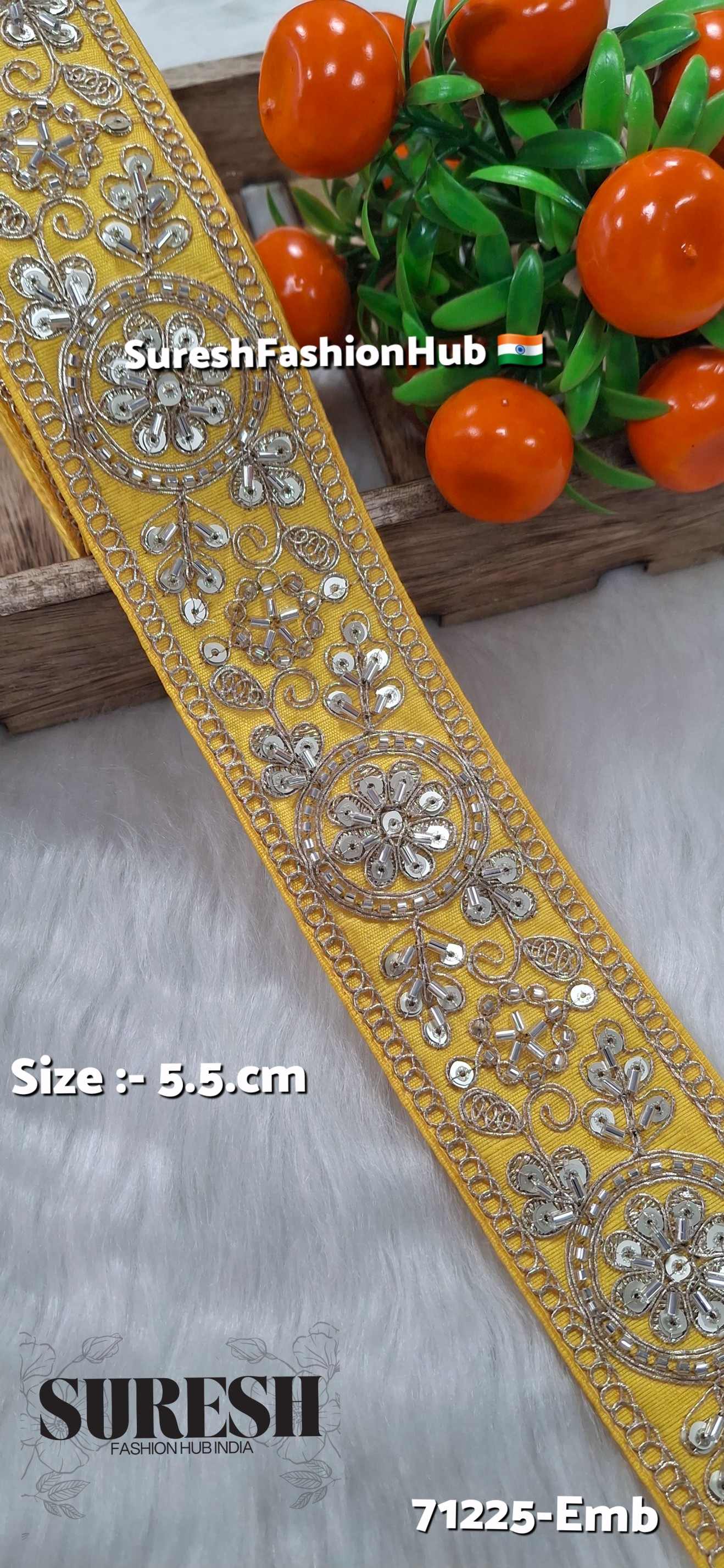Yellow Floral Cutdana Bead Embroidery Lace – Design No. 71225-Emb