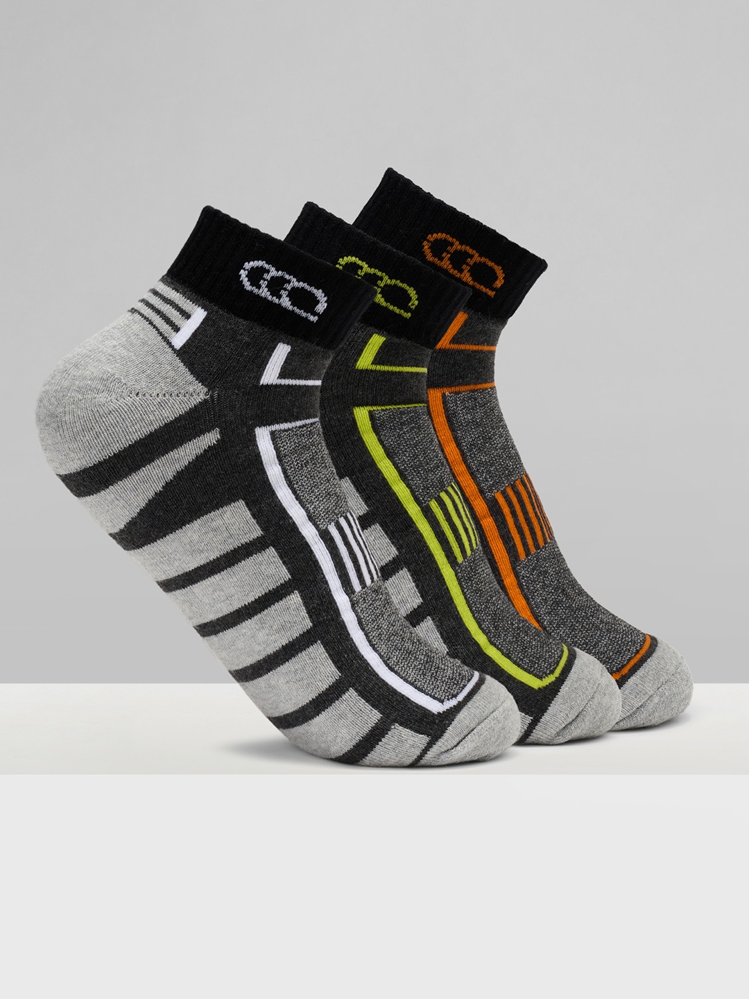 Multicoloured Colour-Blocked Ankle Length Sports Socks - Pack of 3