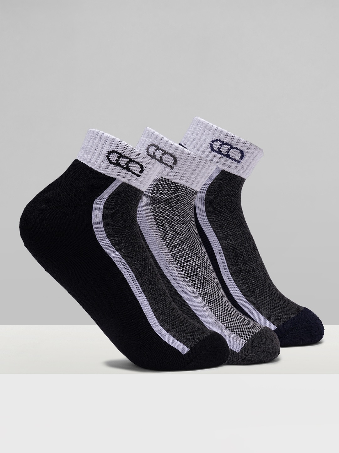 Multicoloured Colour Block Ankle Sports Socks - Pack of 3