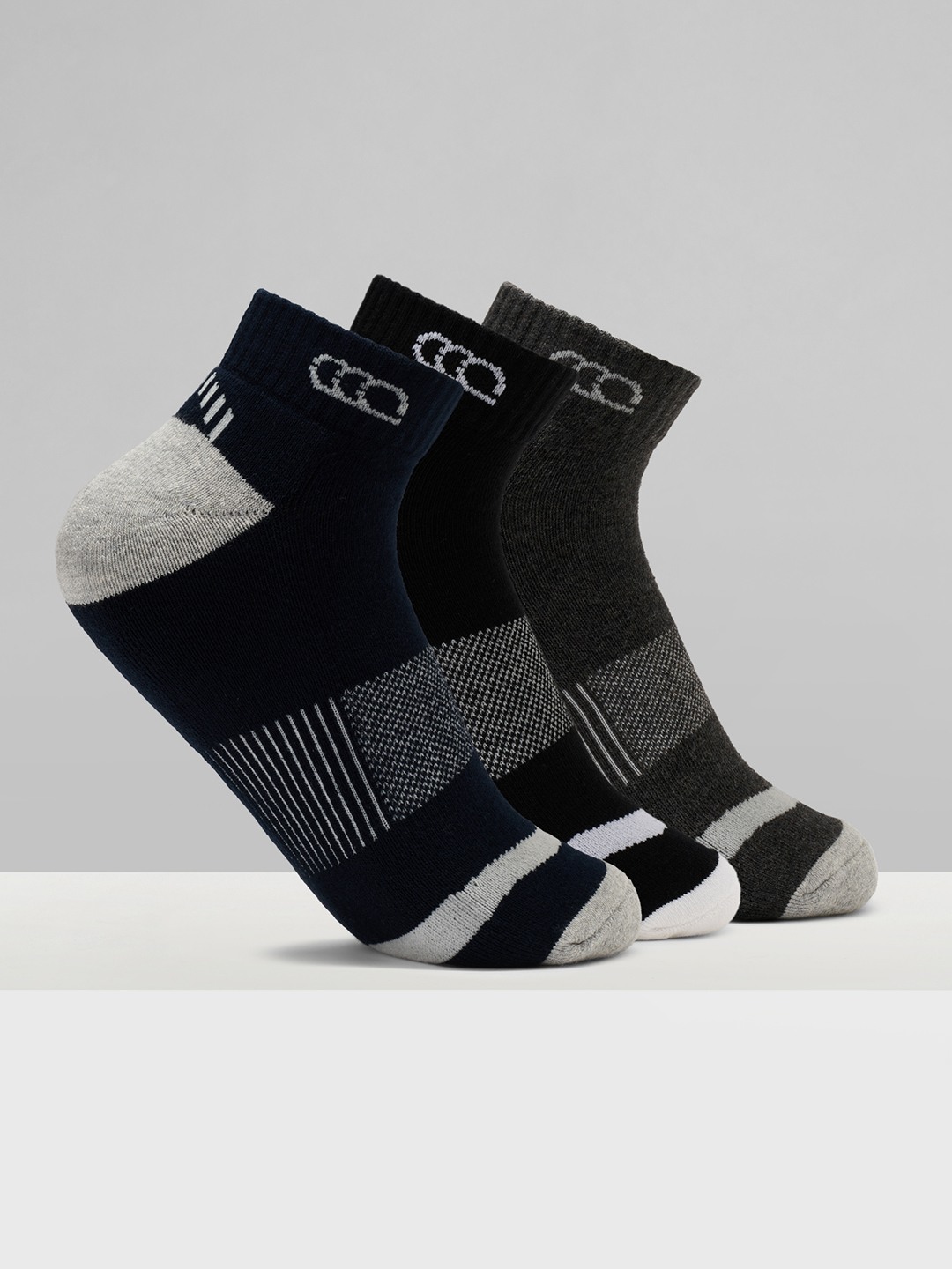 Multicoloured Colour-Blocked Ankle Length Sports Socks - Pack of 3