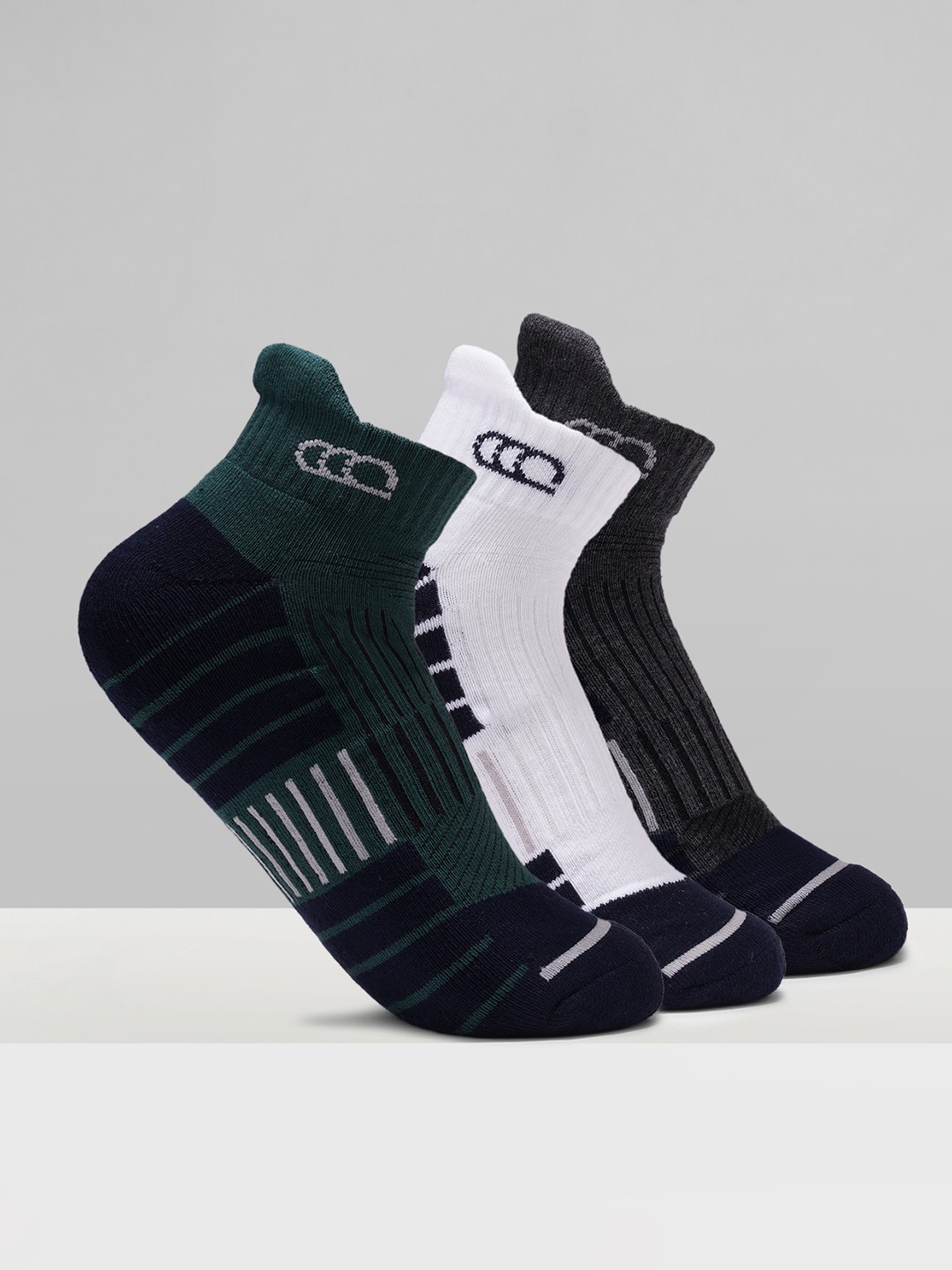 Multicoloured Colour Block Ankle Sports Socks - Pack of 3