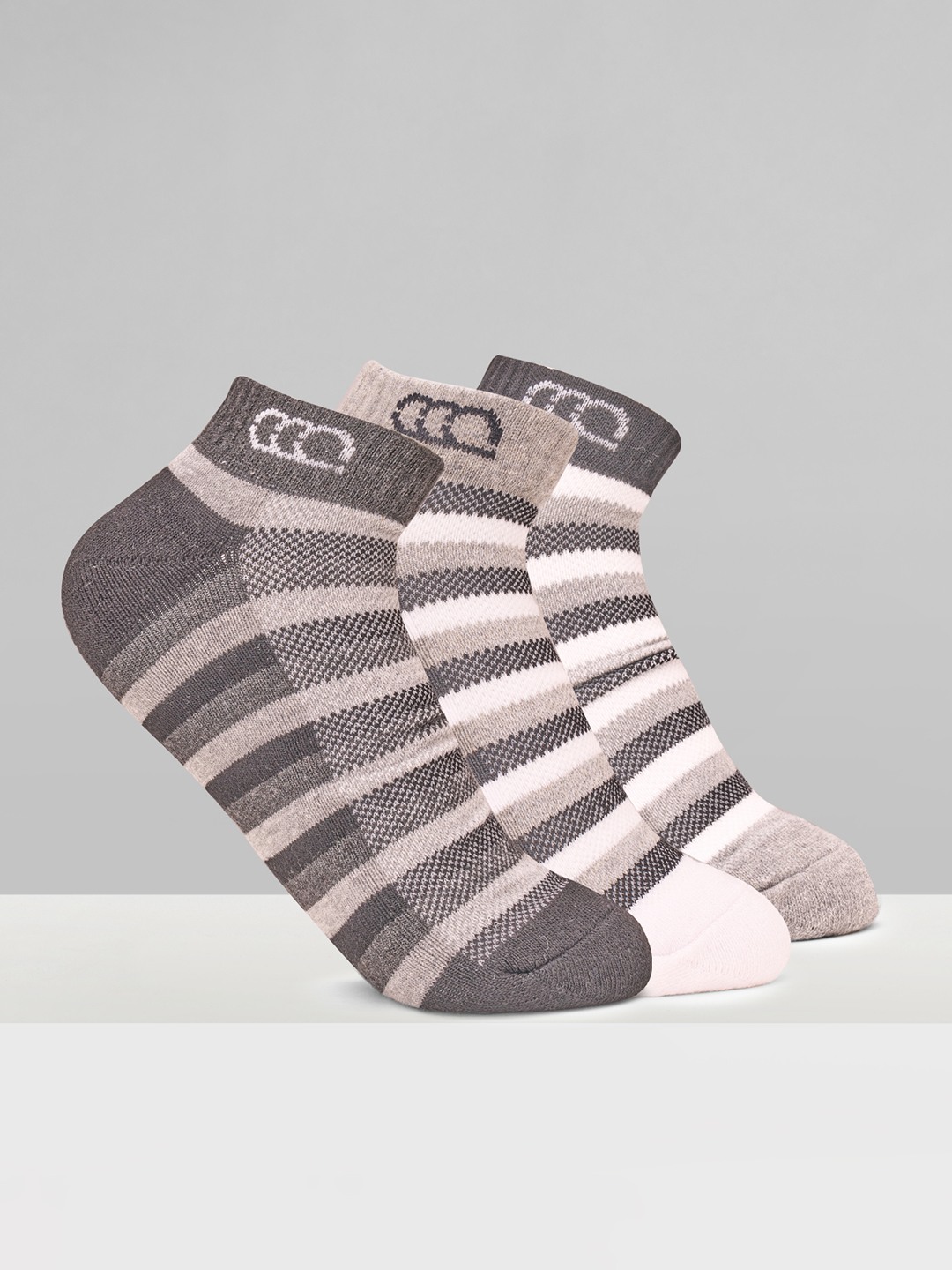Grey Striped Performance Sports Socks - Pack of 3