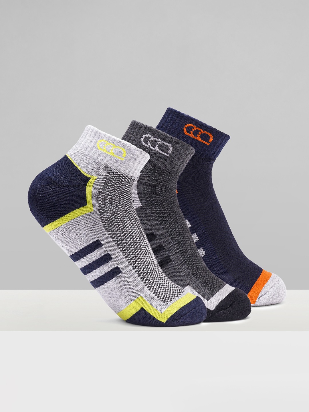 Multicoloured Colour Block Ankle Sports Socks - Pack of 3