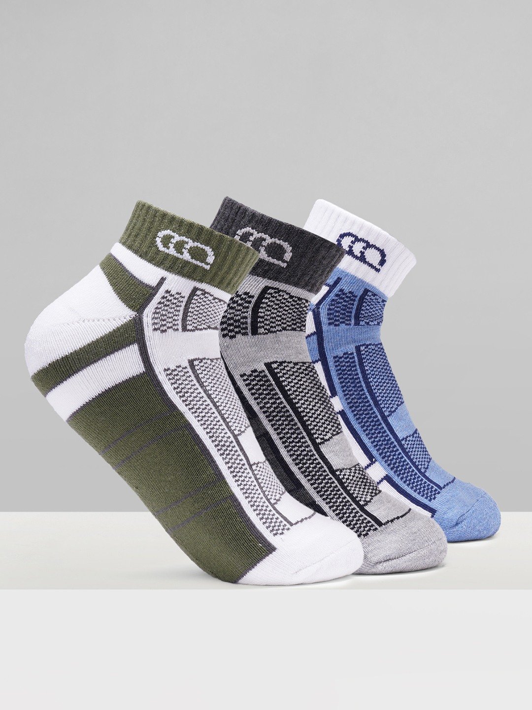 Multicoloured Colour Block Ankle Sports Socks - Pack of 3