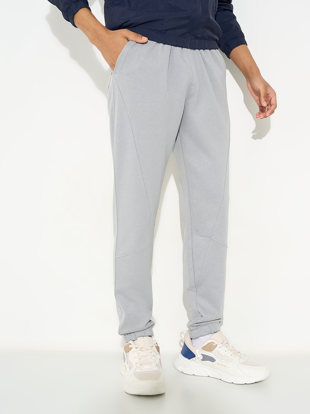 Grey Panelled Drawstring Track Pants