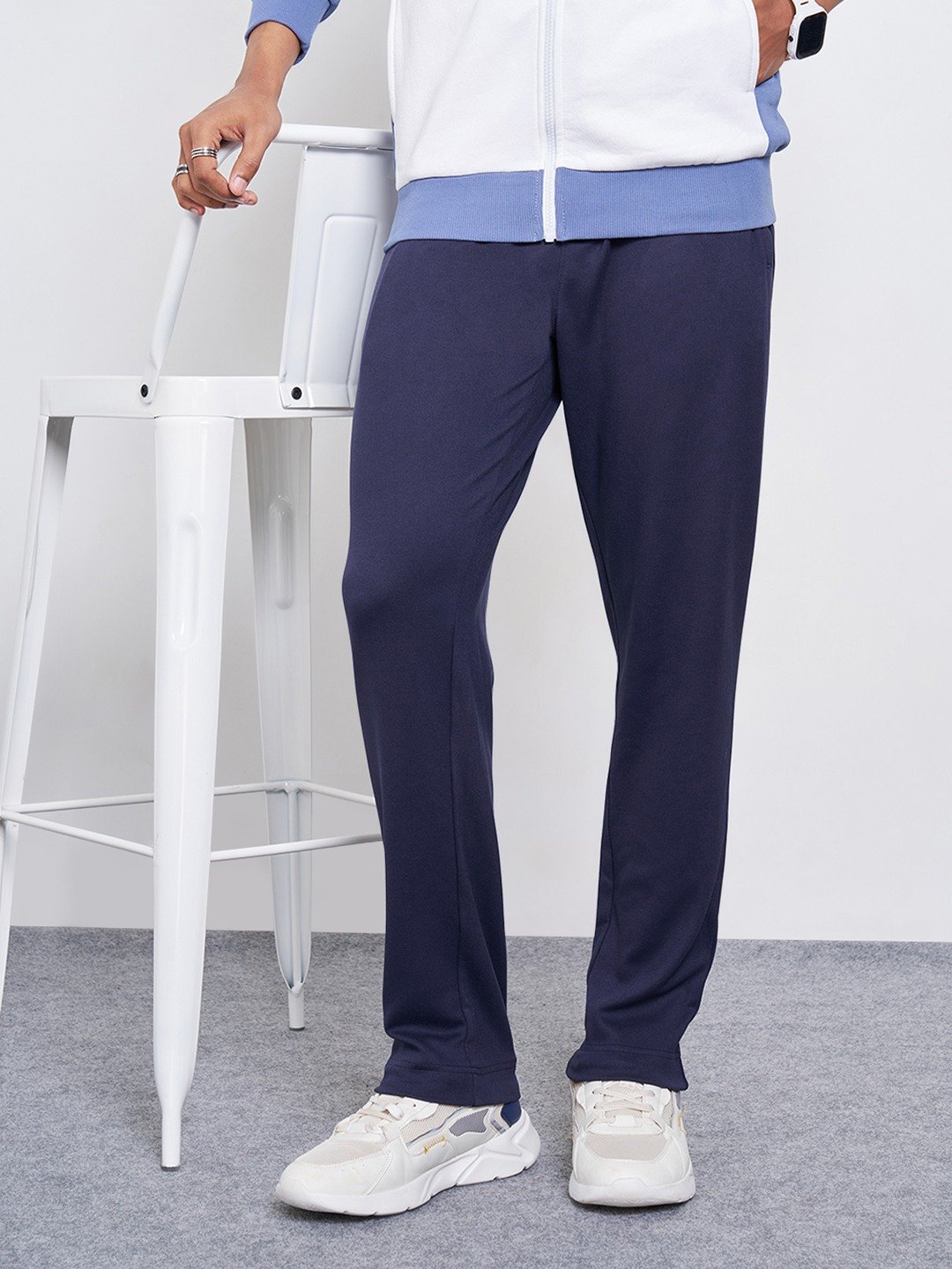 Navy Solid Slim Fit Track Pants