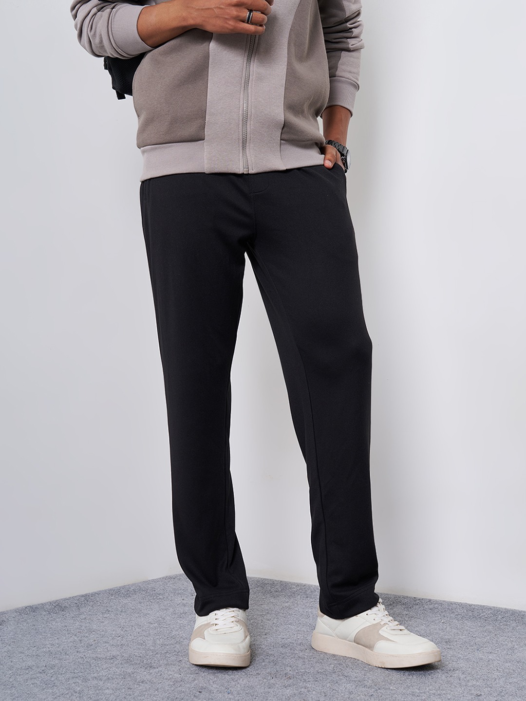 Black Solid Slim Fit Track Pants