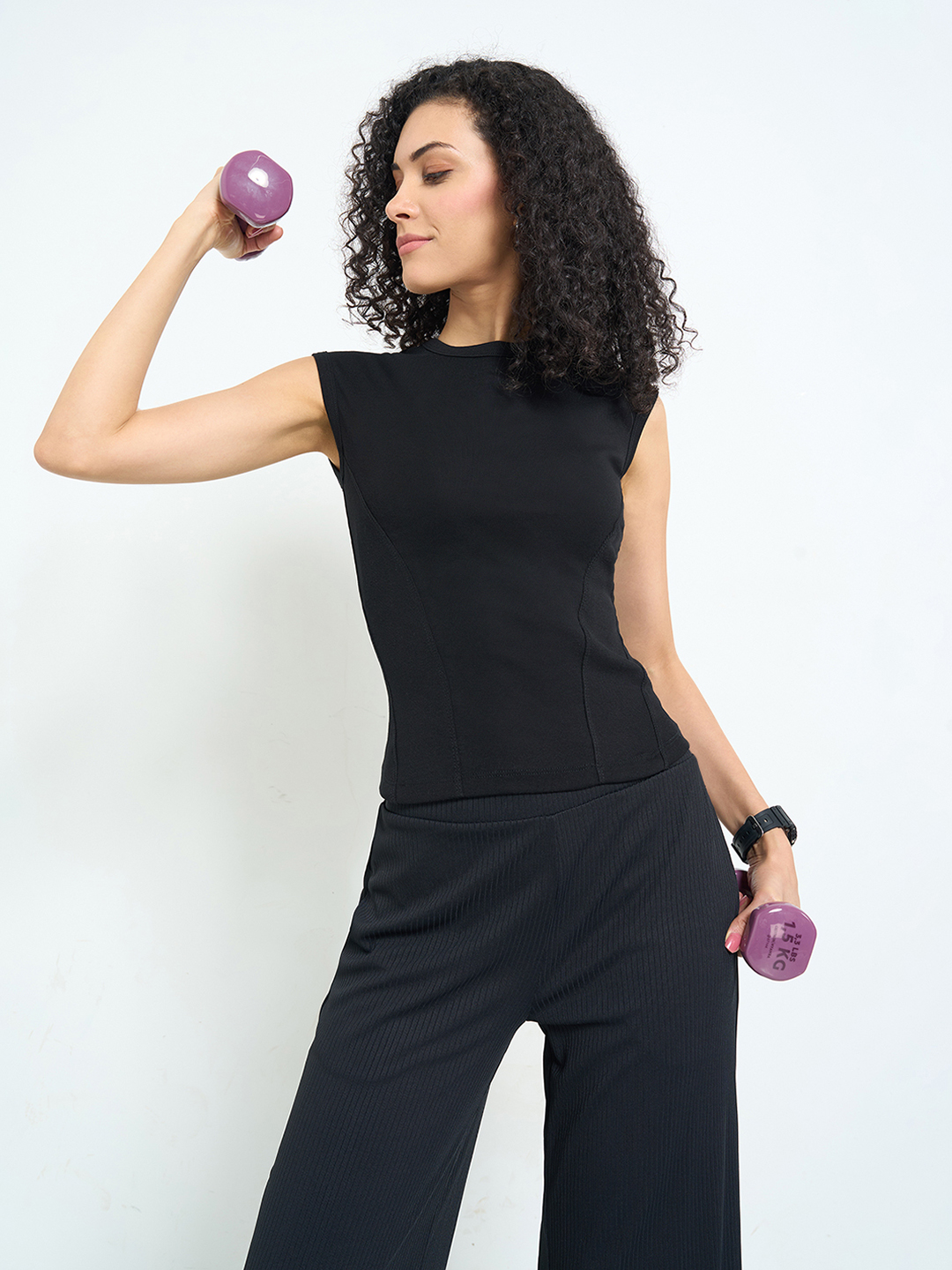 Black Ribbed Fitted Top