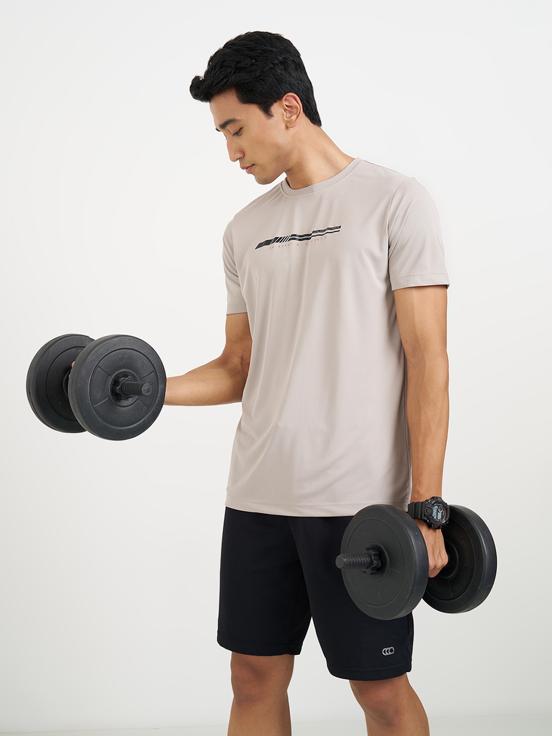 Grey Typographic Print Performance T-Shirt