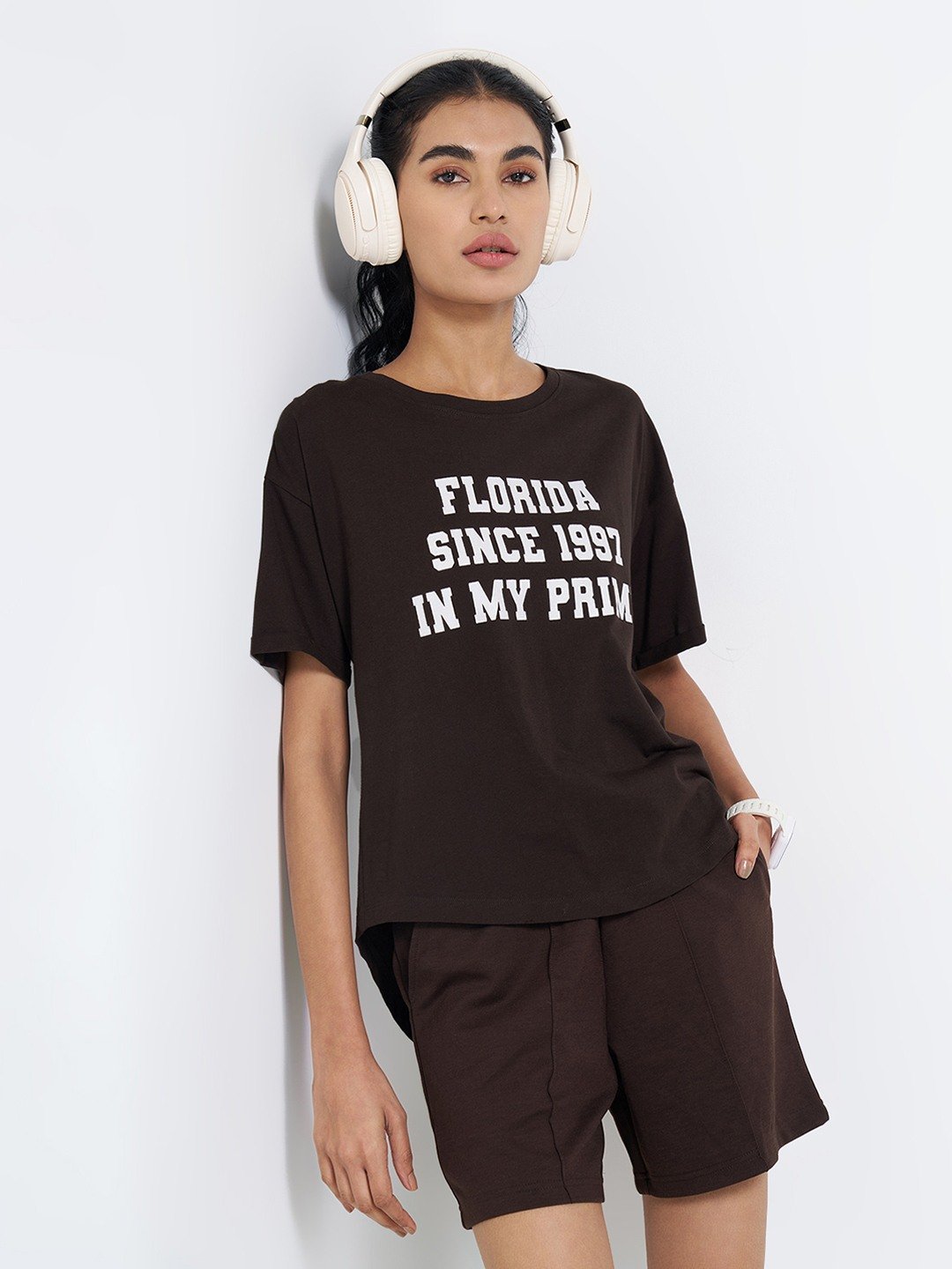 Brown Slogan Print Oversized T-Shirt