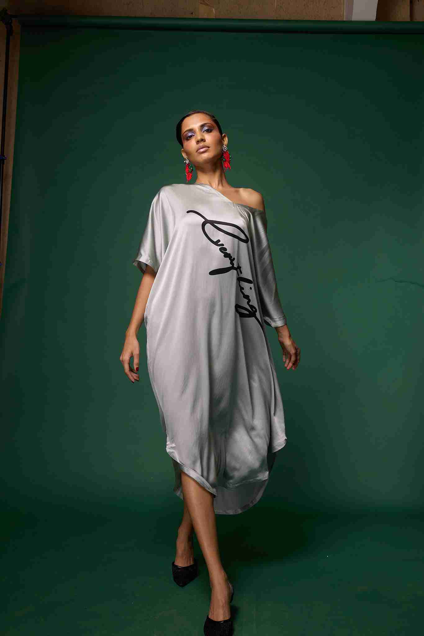 AKOK Elegance Grey Printed Silk Kaftan