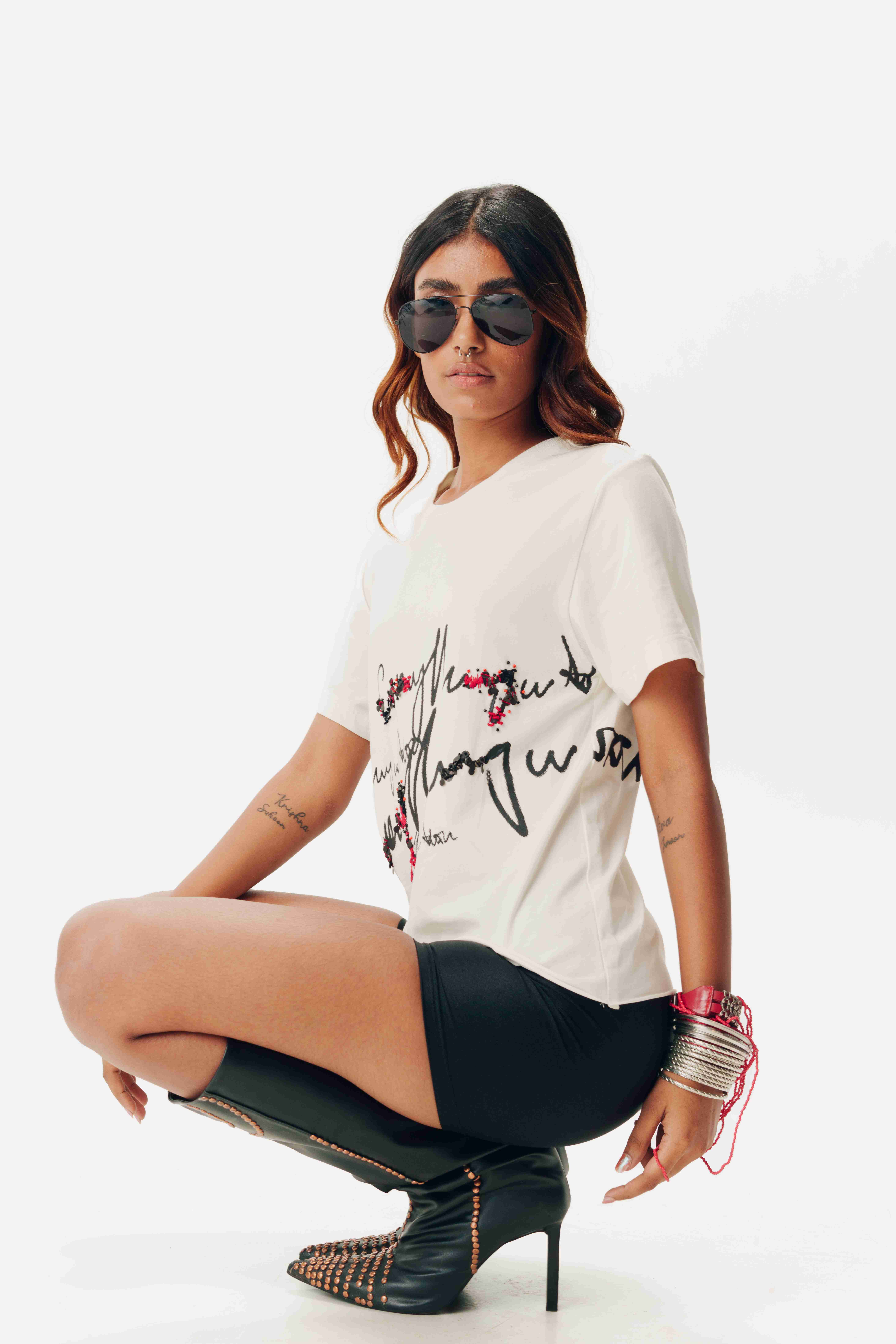 AKOK Embellished Women's Designer Half-Sleeve T-Shirt