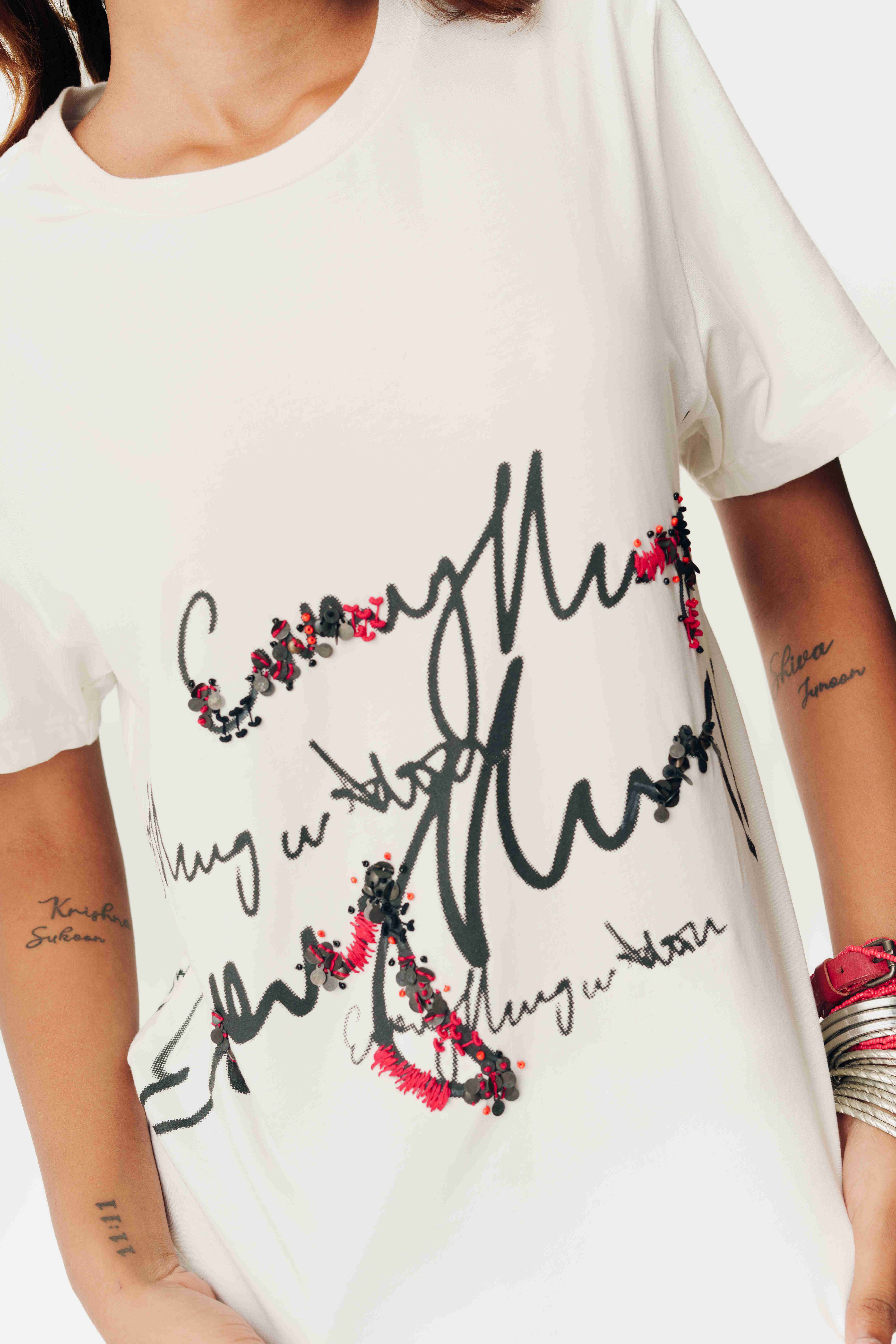 AKOK Embellished Women's Designer Half-Sleeve T-Shirt