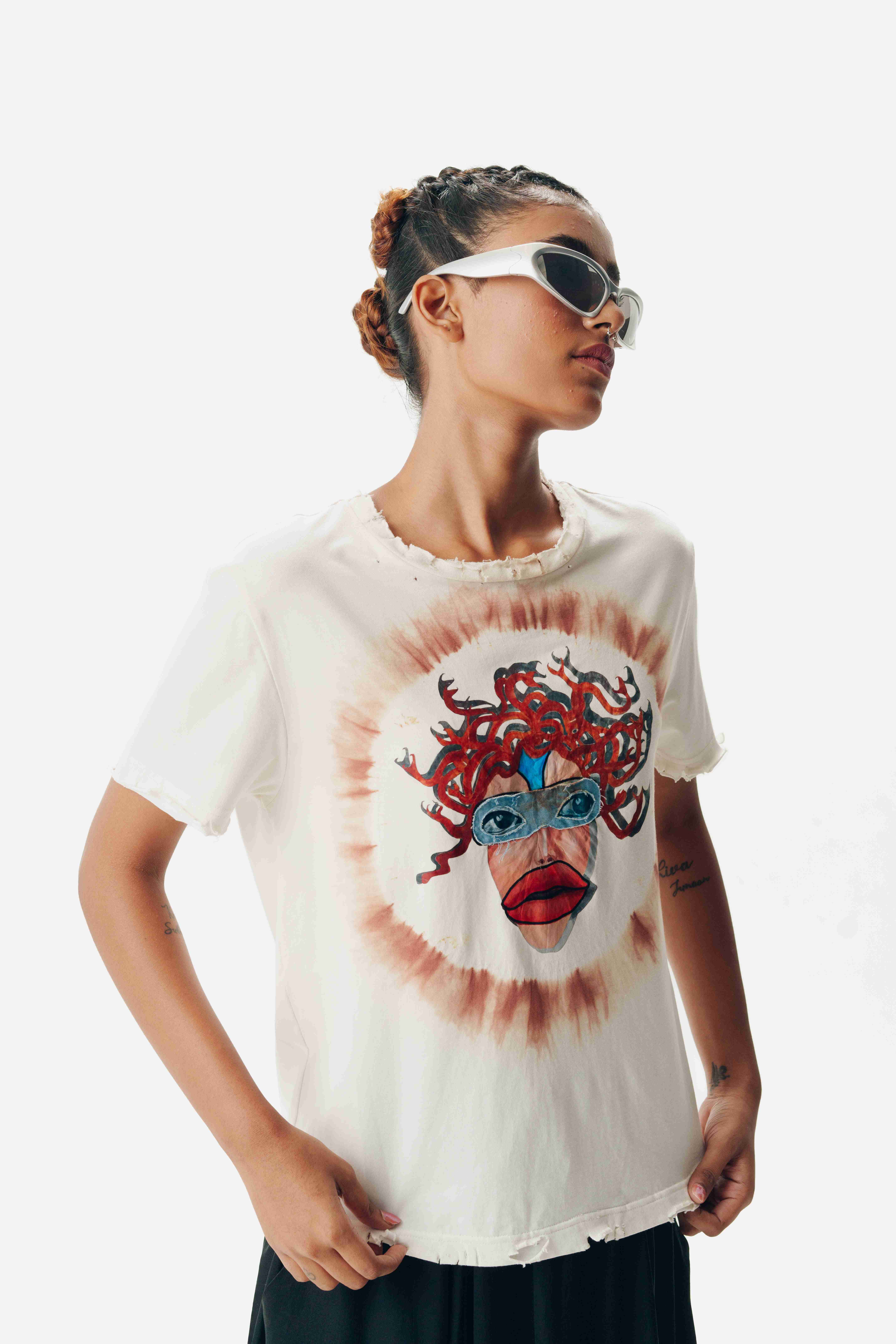 AK-OK Influencer-Inspired Tie-Dye Cotton T-Shirt with Iconic Art Print