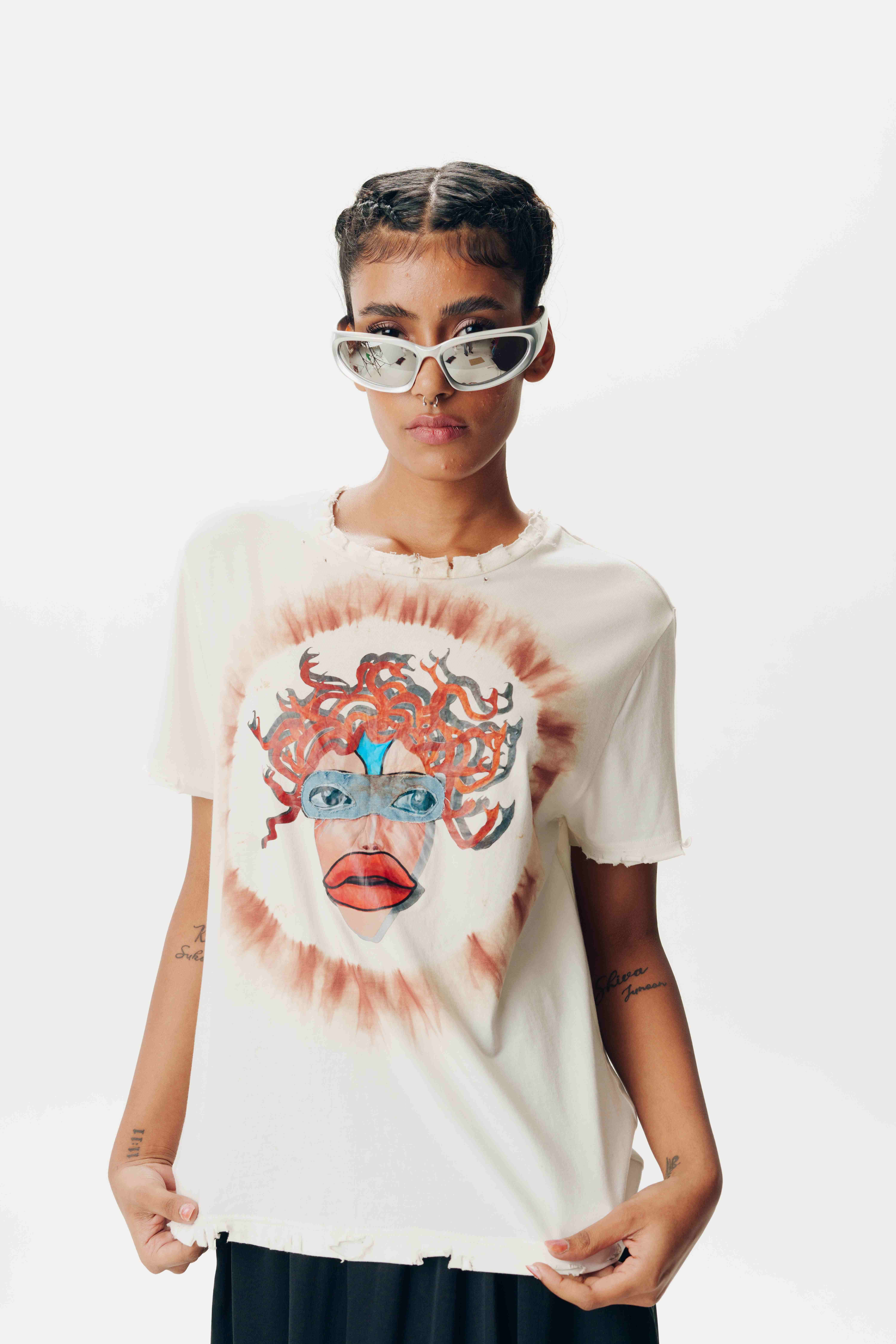 AK-OK Influencer-Inspired Tie-Dye Cotton T-Shirt with Iconic Art Print