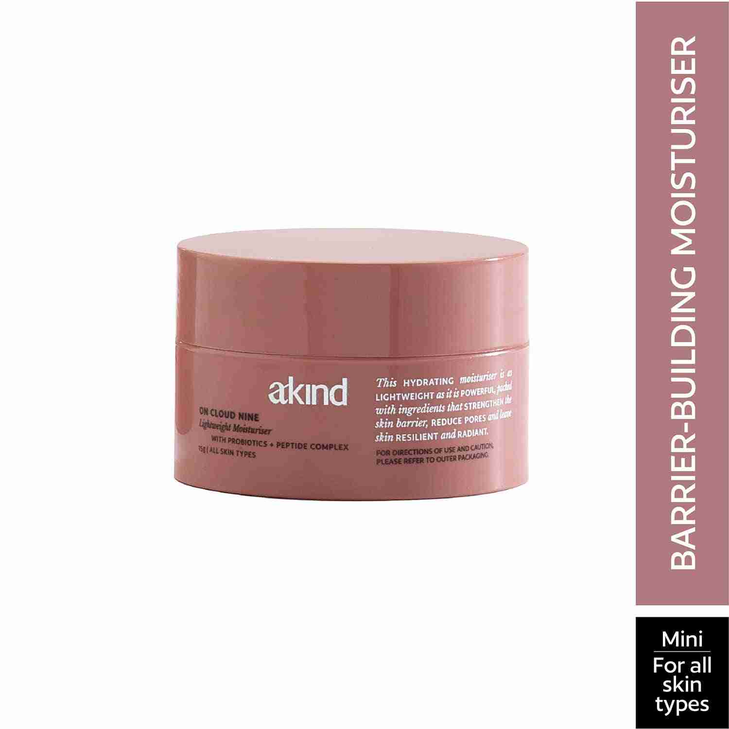 Akind On Cloud Nine Lightweight Moisturiser Mini (15g), Barrier Build with Probiotics & Peptides