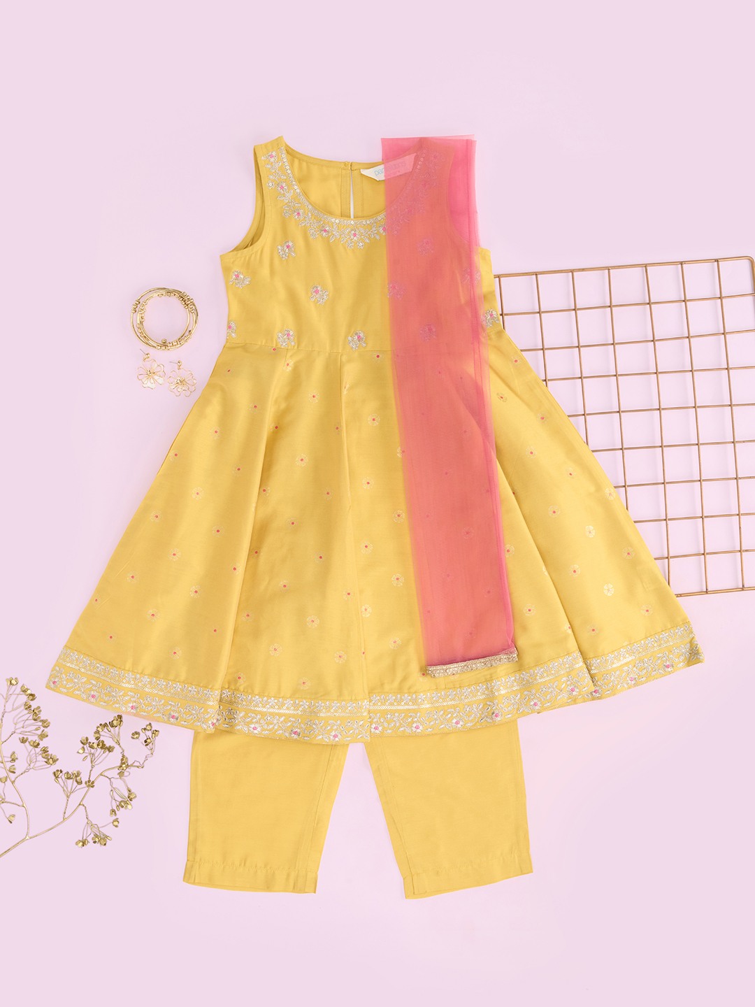 Akkriti Yellow Kurta, Pants & Dupatta Set