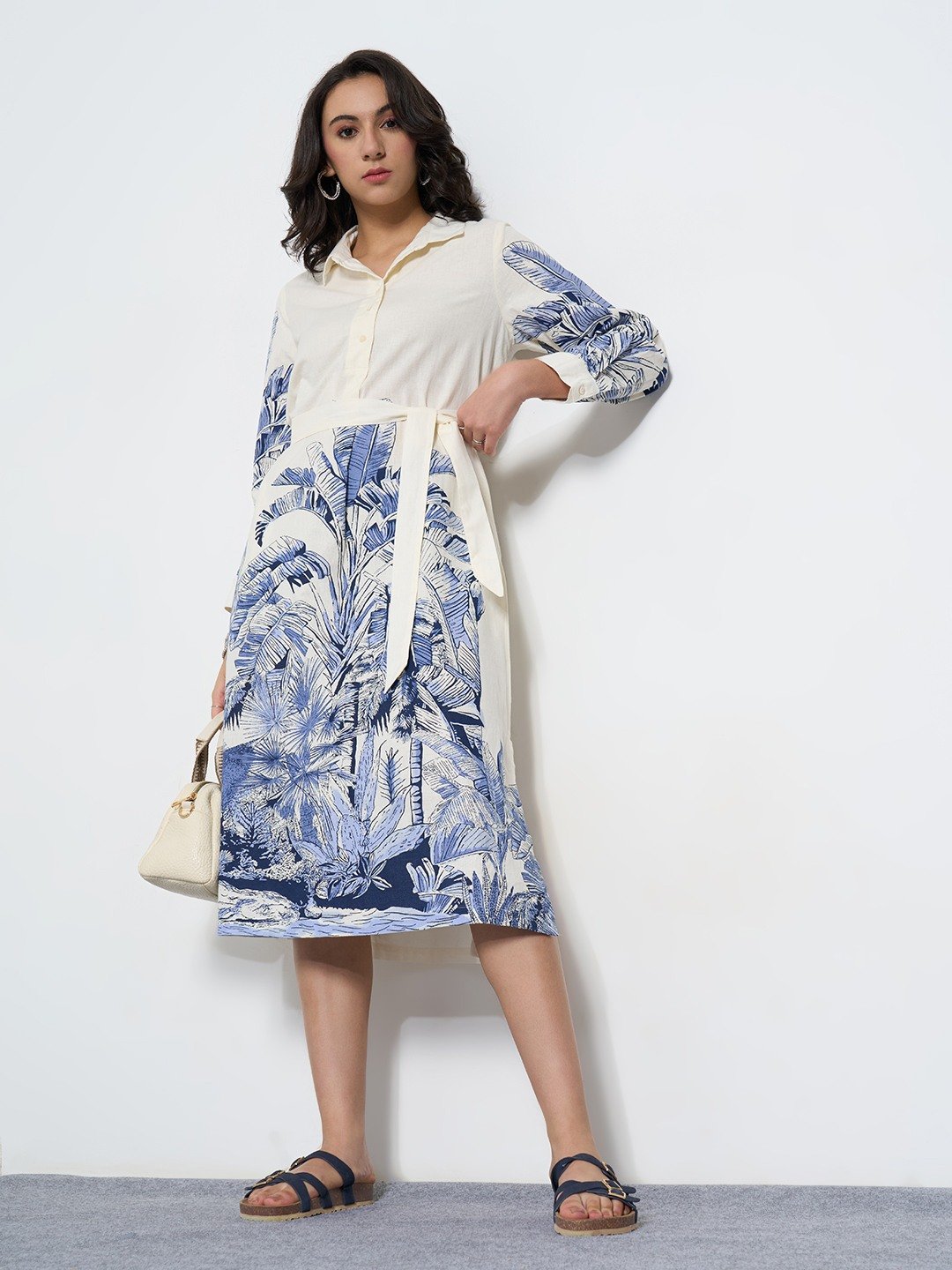 Off-White Tropical Print Shirt Dress