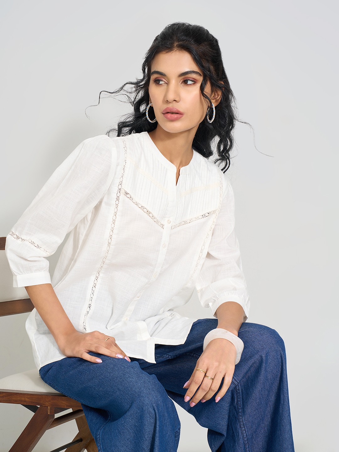 White Pintuck & Lace Detail Tunic