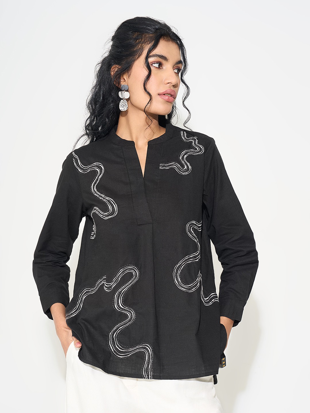 Black Embroidered Straight Tunic