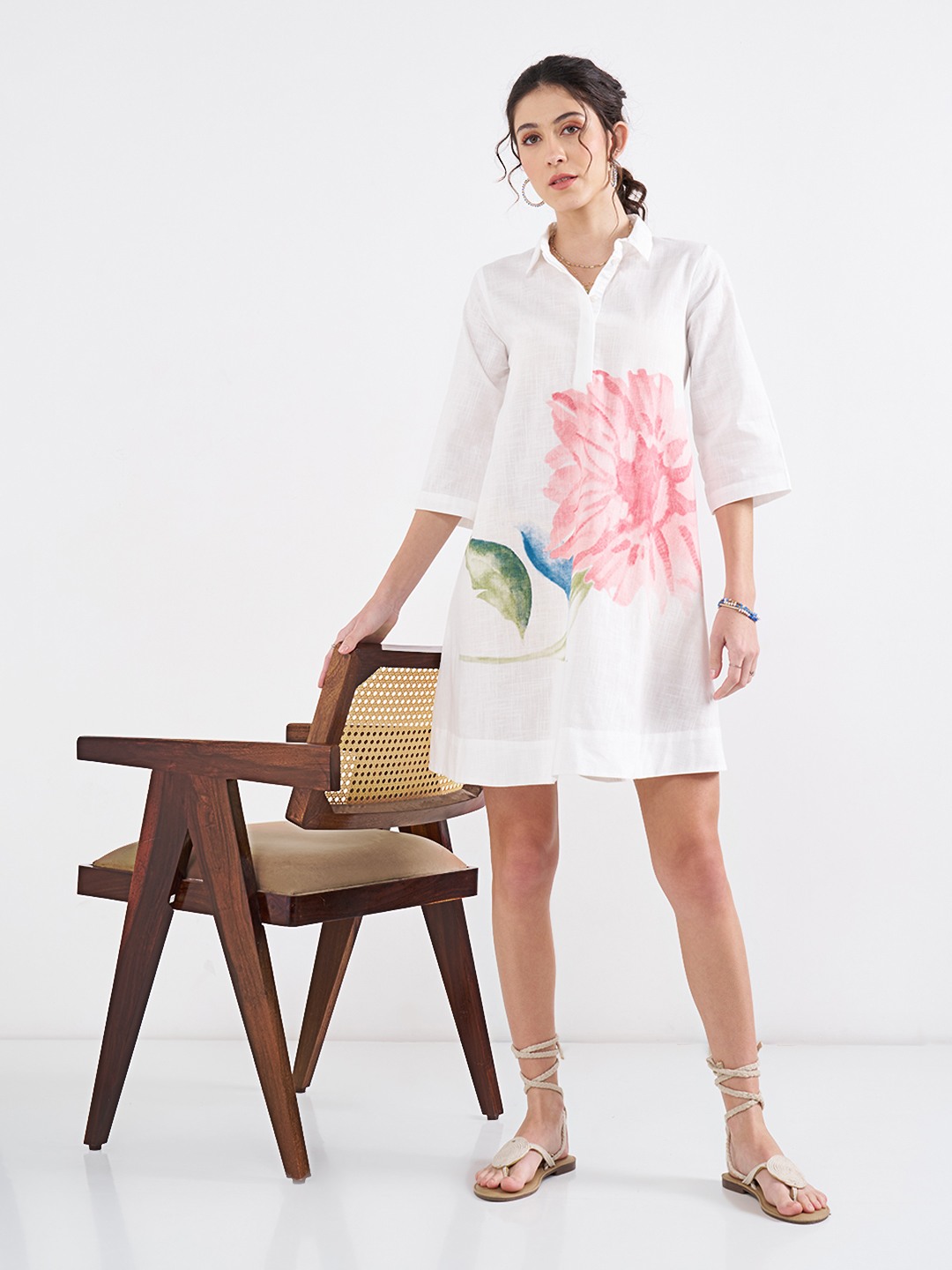 Off-White Floral Shirt Dress