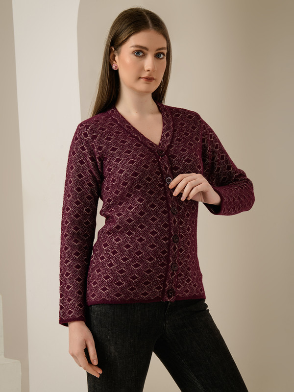 ALBION SMART MAHROON LADIES WINTER CARDIGAN