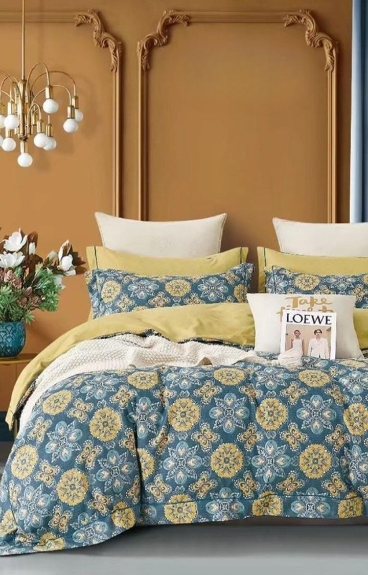 King Size Fully Elastic Fitted Bedsheet Double Bed with 2 Pillow Covers, 300 TC Cotton Feel Glace Cotton