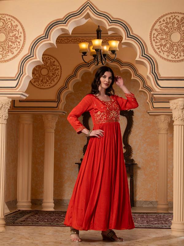 ALBION FANCY LADIES ETHNIC ORANGE KURTI SET