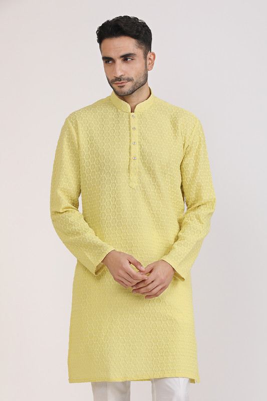 Albion Mens Primume L Yellow Kurta Pyjama