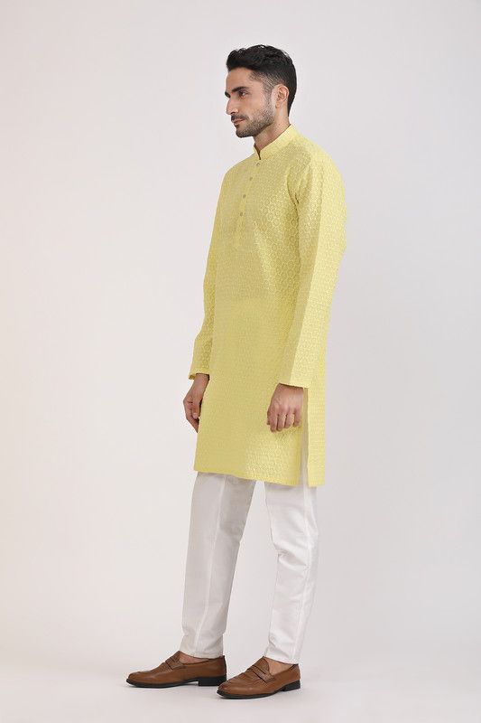 Albion Mens Primume L Yellow Kurta Pyjama