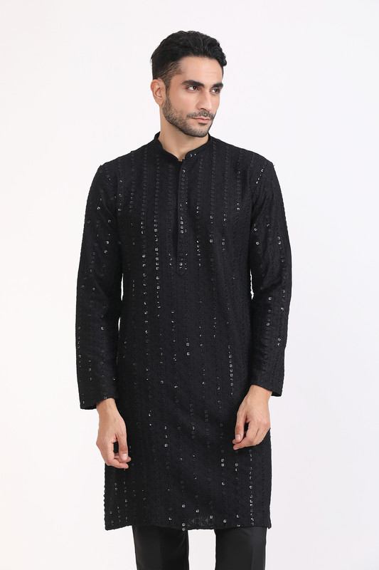 Albion Mens Primume Black Kurta Pyjama
