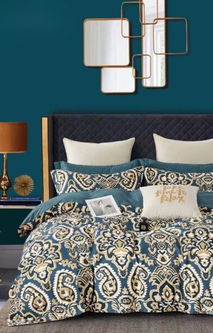 King Size Fully Elastic Fitted Bedsheet Double Bed with 2 Pillow Covers, 300 TC Cotton Feel Glace Cotton