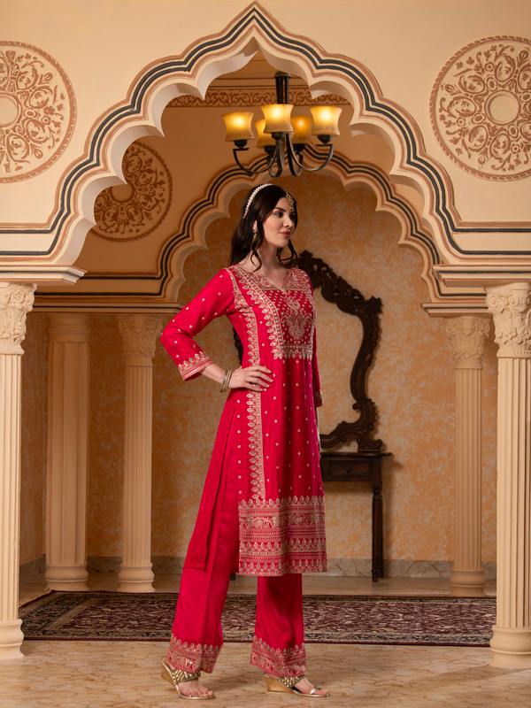 ALBION FANCY LADIES ETHNIC PINK KURTI SET