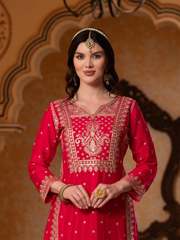 ALBION FANCY LADIES ETHNIC PINK KURTI SET