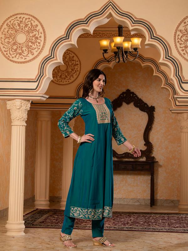 ALBION FANCY LADIES ETHNIC BLUE KURTI SET